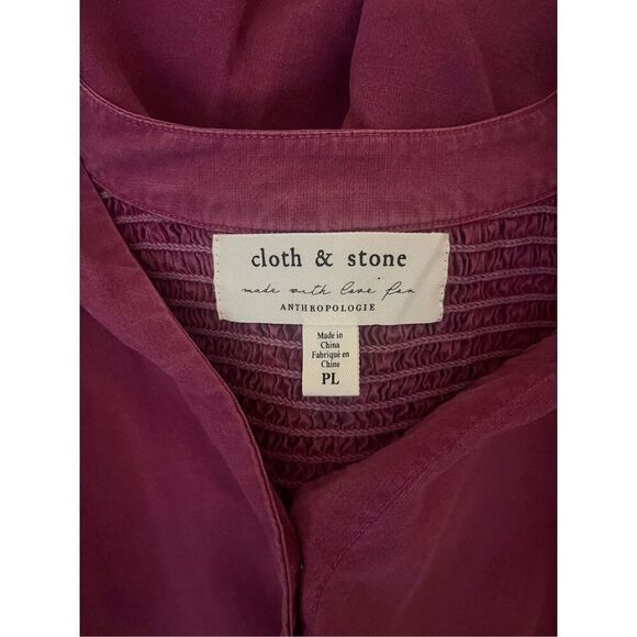 Anthropologie Cloth & Stone Smocked Raspberry Button Down Top Petite Large - Picture 4 of 5